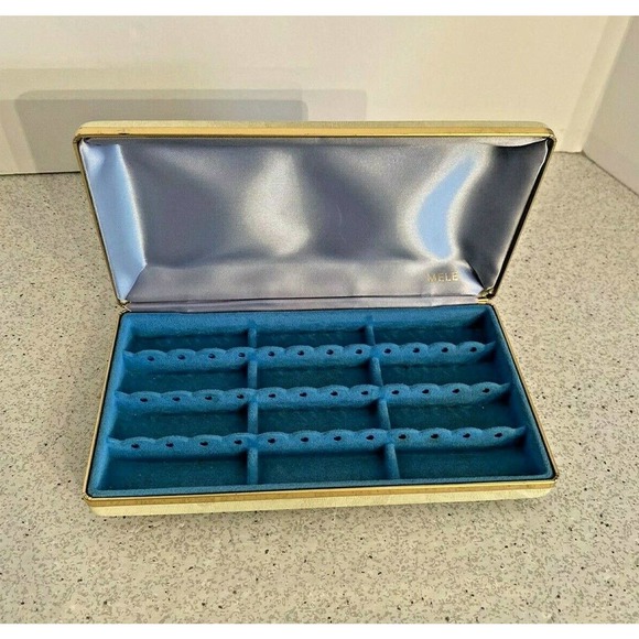 Vintage Mele Jewelry Box White & Blue Satin Lining